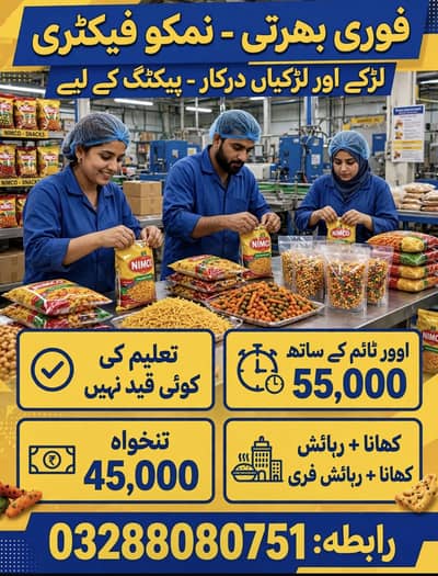 Nimko packing job male female urgent hiring staff required