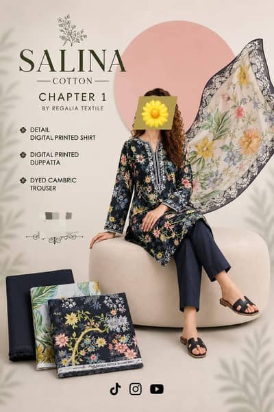 Salina Cotton 3Pc Suit by Regalia – Mid Summer Collection 2026