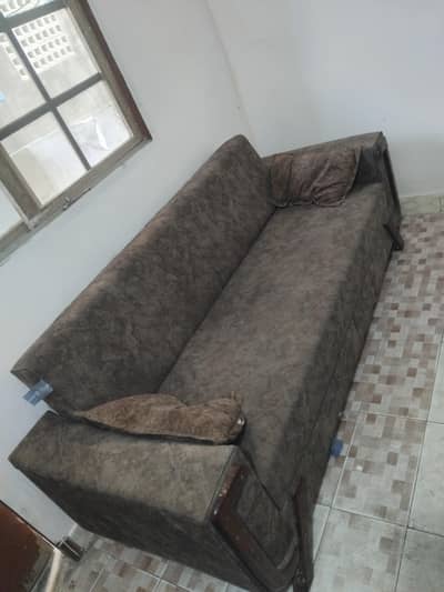 sofa cum bed 3 seater foldable sofa bed with 2 pillows good condition