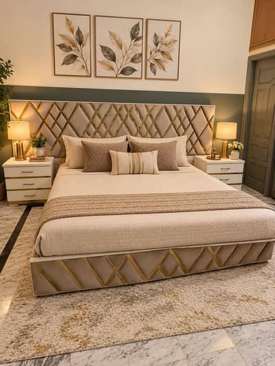 Luxury Bed Set with Mattress, 2 Side Tables & Dressing Table
