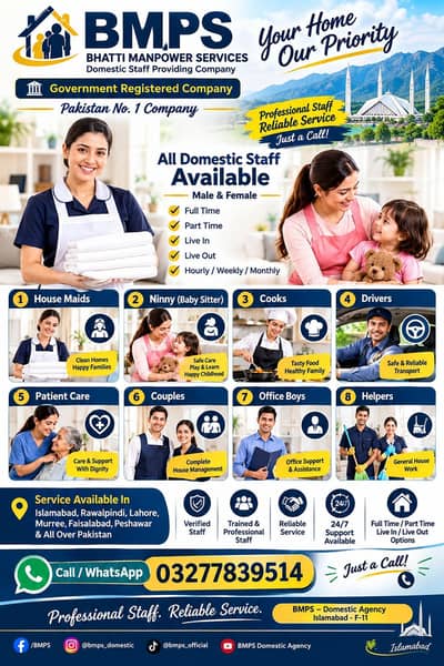 Maids,cooks,PatientCare,Drivers,BabyCare,Ninny,OfficeBoy,Housestaff