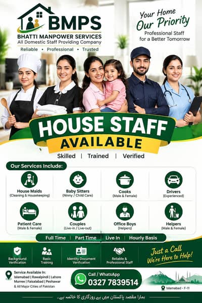Maids,cooks,PatientCare,Drivers,BabyCare,Ninny,OfficeBoy,Housestaff