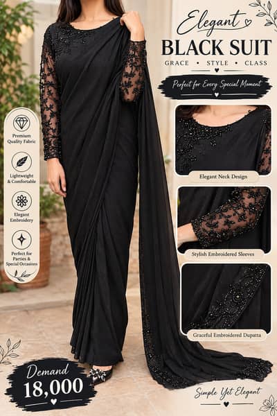 Elegant black Embroidered Party Wear saree/ for sale