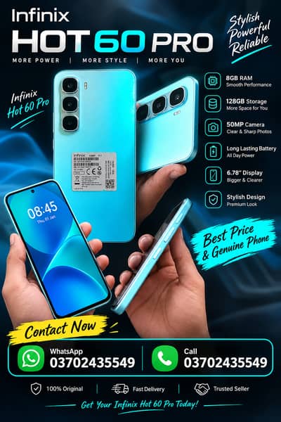 Infinix hot 60 pro)Price 49999 Used 3 months condition 10/10 with box