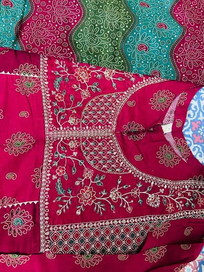 3piece lawn stitched frock with trouser and duppata