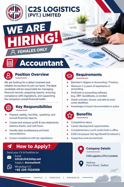 Accountant Job | Female Accountant Required