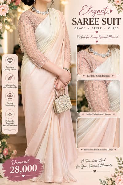 Elegant Blush Pink & Ivory Saree Suit – Party Wear