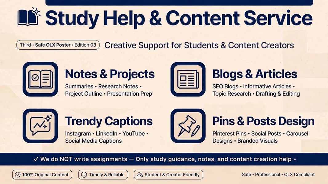 Study Support & Content Service - Notes, Blogs, Pins & Posts Design 1
