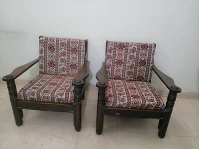 SOLID WOODEN SOFA CHAIRS SET OF 2 | DIAMOND FOAM CUSHIONS