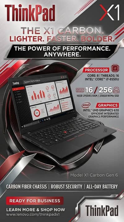 Lenovo x1 carbon i7/8th gen 16/256