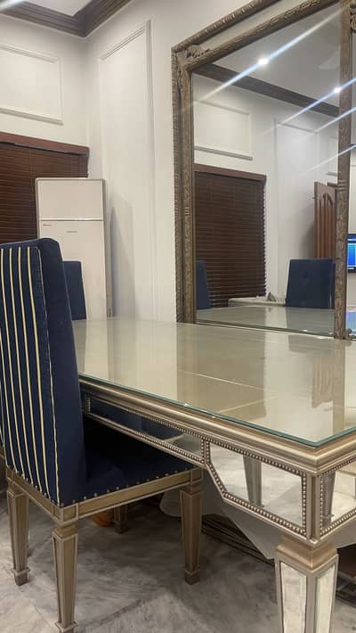 Luxury Mirrored 8-Seater Dining Table Set (8 ft x 4 ft) with 8 Chairs