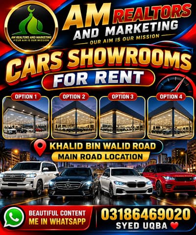 Cars ShoWrOOmS For RenT 4 Options in KhALid BiN WaLid RoAd Man Road Location Beautiful