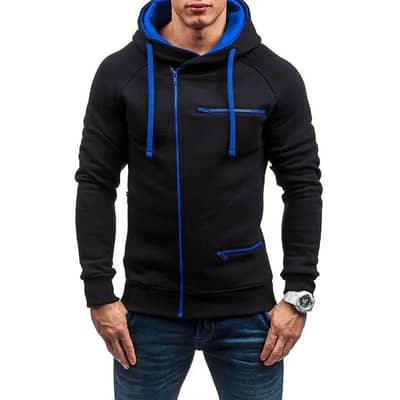 Mens hooded fleece jacket with zips