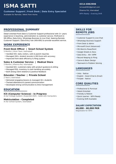 Female Customer Support / Front Desk - Khanna Pul - WFH