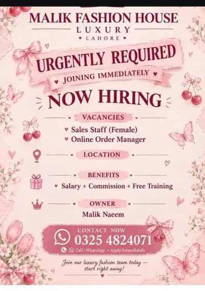 female staff chahye - online work