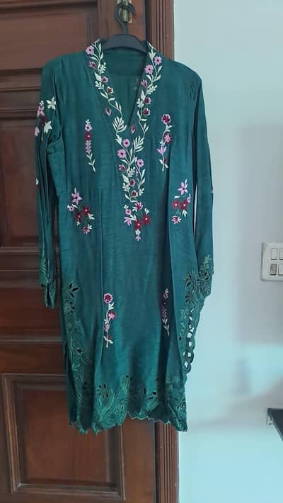 3 piece embroidery suit with block print duppta