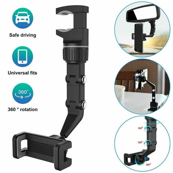 Universal 360° Adjustable Car Rearview Mirror Phone Holder Mount