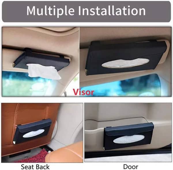 1 Pc PU Leather Car Tissue Box – Visor Type Tissue Holder, Car Seat Napkin Dispenser & Organizer, Black