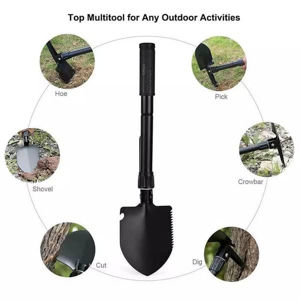 1 Pc Folding Shovel – Portable Camping Spade for Hiking, Gardening, Travel & Emergency Use (Black, 42cm Unfolded)