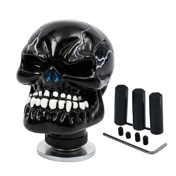 1 Pc Universal Skull Gear Shift Knob for Manual Transmission – Black Resin Retro Style, Fits Most Cars