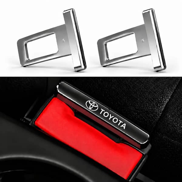 2 Pcs Toyota Logo Metal Seat Belt Clip – Metallic Silver Buckle Stopper, Safety Belt Holder & Interior Accessory