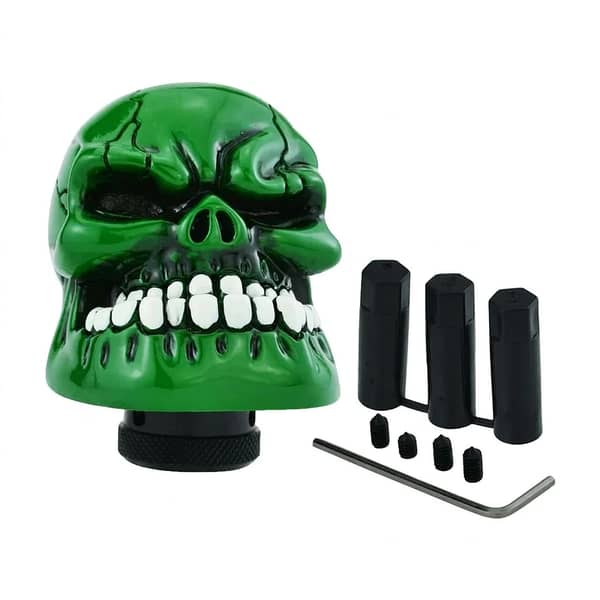 1 Pc Skull Gear Shift Knob for Manual Transmission, Green Resin Retro Dial Fit, Universal Car Interior Accessory