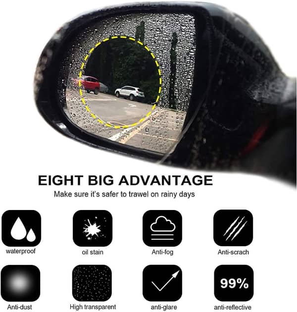 2 Pcs Round Car Rearview Mirror Protective Film, Waterproof and Anti-Fog