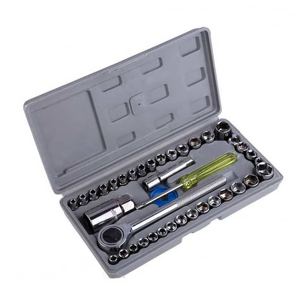 Aiwa 40-Piece Socket Wrench Set – Original Hand Tool Kit with Ratchet Sockets (Chrome Vanadium, Stainless Steel, Rod Extender)