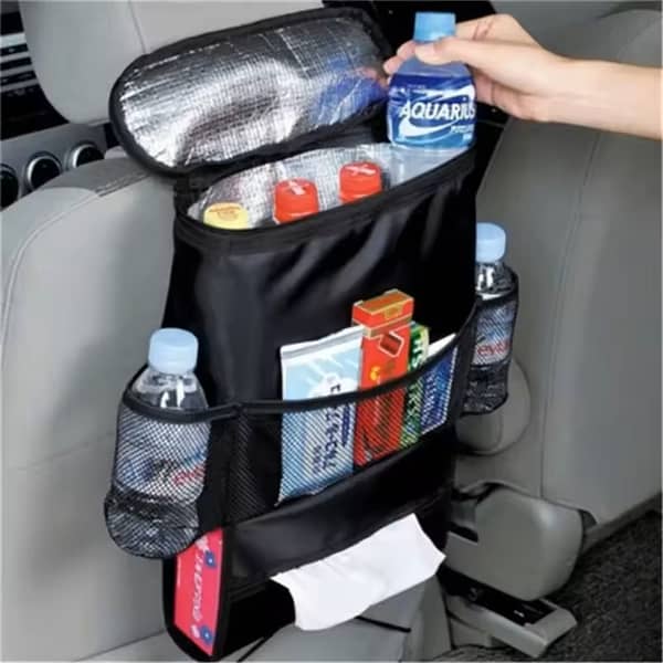 Car Seat Back Organizer with Insulated Cooler, Multi-Pocket Storage and Tissue Holder