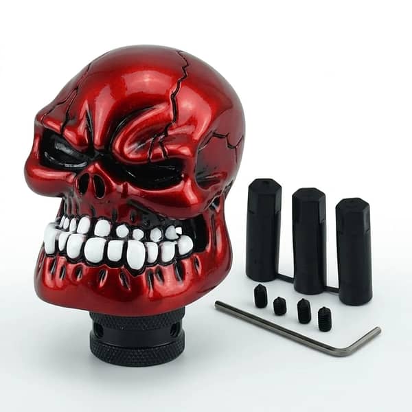 1 Pc Skull Gear Shift Knob for Manual Transmissions – Red Resin Retro-style Gear Knob (Universal Fit, Easy Install)
