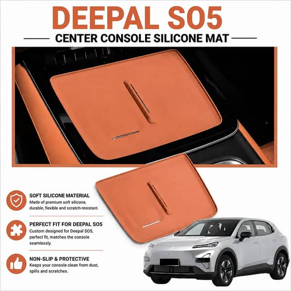 Deepal S05 Wireless Charging Console Silicone Protective Mat (Orange) – Anti-Slip Car Interior Pad