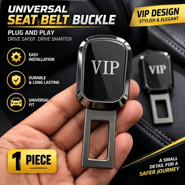 1 Pc VIP Seat Belt Clip – Metal Double Buckle Seat Belt Stopper, Safety Belt Holder & Interior Accessory (Grey)