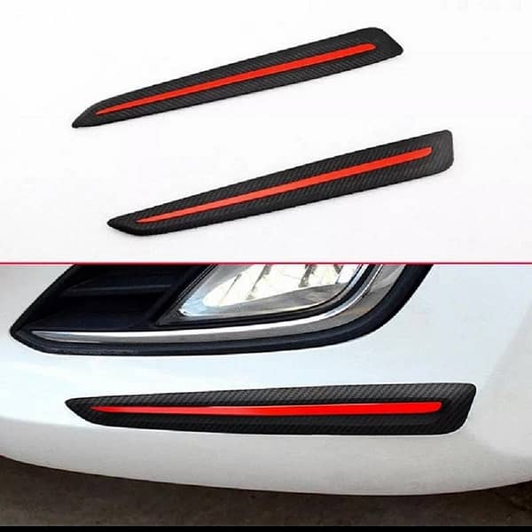 2Pcs Universal Front and Rear Carbon Fiber Bumper Guard Strip with Self-Adhesive Protector (11.81 x 1.38 inches)