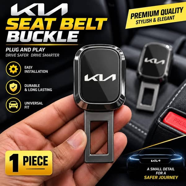 1 Pc KIA Seat Belt Clip – Metal Double Buckle Seat Belt Stopper, Safety Belt Holder & Car Interior Accessory (Grey)