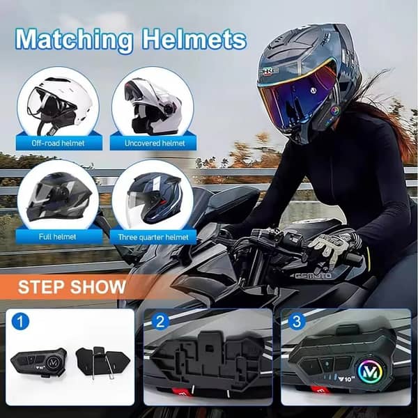 1 Pc V10 Motorcycle Helmet Bluetooth Headset – Wireless Helmet Intercom with CVC Noise Reduction, Hands-Free Calling, Music Control, and Rider Accessories