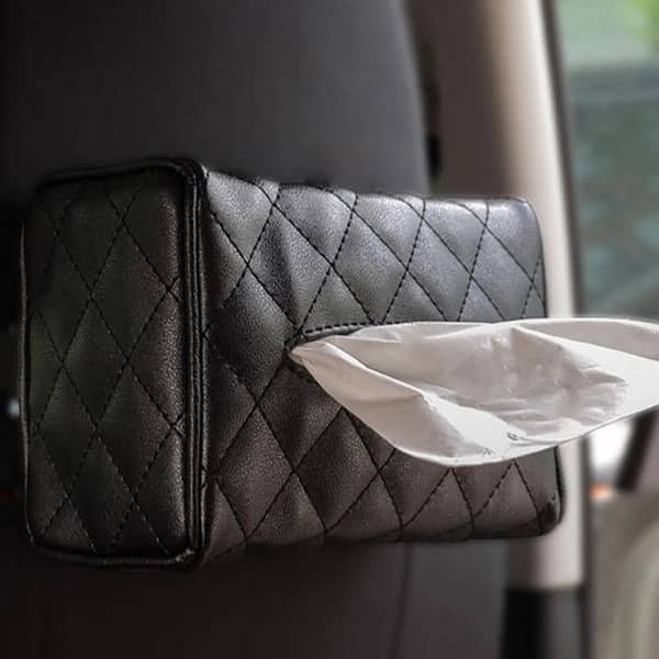 1 Pc Car Hanging Tissue Box in Black, Universal Vehicle Tissue Holder for Car Seat Back
