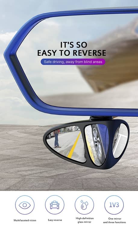 Adjustable 3-in-1 Car Blind Spot Mirror with Wide-Angle Rear-View Side Mirror for 360° Parking Vision