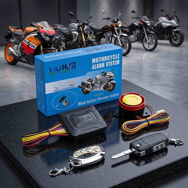 HJG Motorcycle Security Alarm System with Self Starter Remote Key | Anti-Theft for Universal Bikes