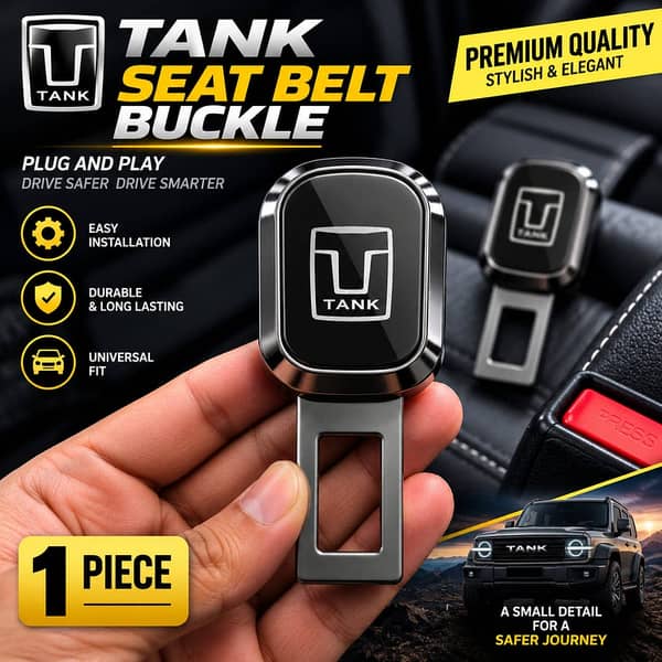 1 Pc Tank Logo Seat Belt Clip – Metal Double Buckle Belt Stopper, Grey