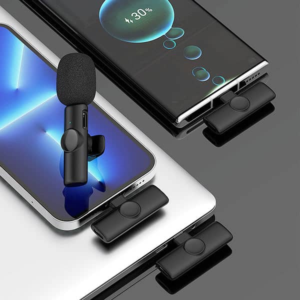 2 in 1 Wireless Collar Microphone for iPhone, Android, Type-C – Clip-On Lavalier with Noise Reduction