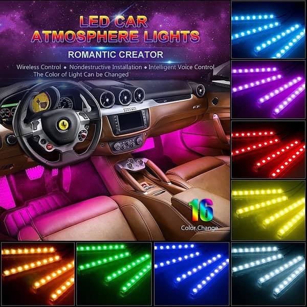 9 LED Car Interior Light Kit with RGB Mood Strip, Dash and Ambient Decor for Auto