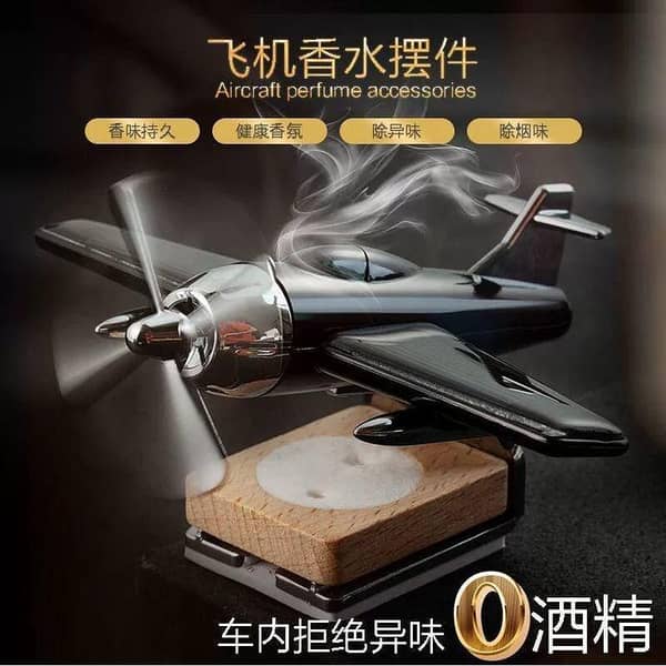 Silver Solar-Powered Aircraft Air Freshener with Rotating Propeller