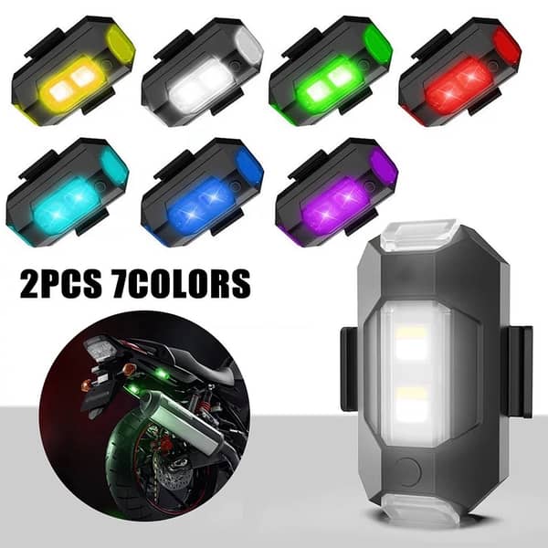 2 Pcs Universal LED Aircraft Strobe Lights – 7-Color Anti-Collision Warning Lights, USB Rechargeable for RC Aircraft and Drones