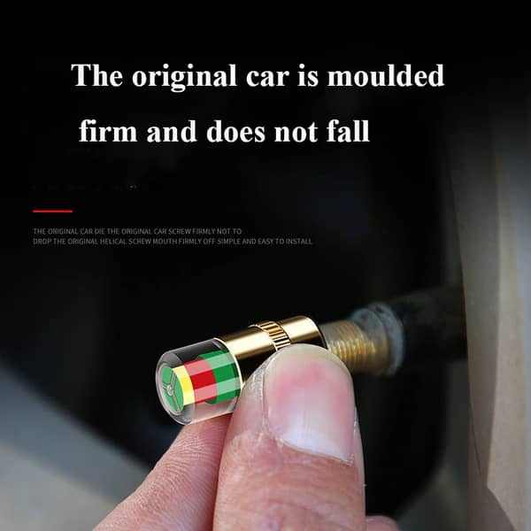 4PCS Universal Tire Pressure Monitor Valve Caps, 2.4 Bar Indicator, Gold