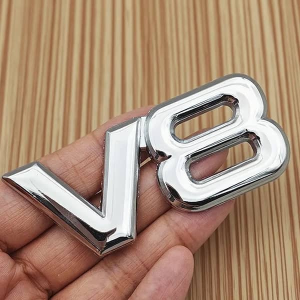 Metal V8 Emblem Badge – Turbo Racing Engine Logo for Car Exterior