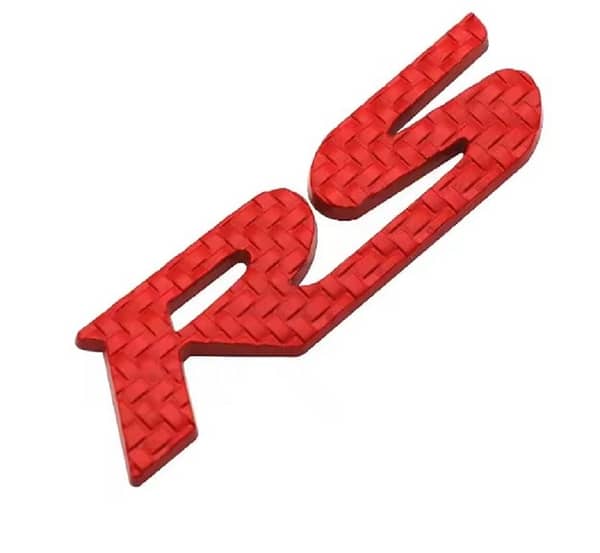 Metal RS Car Logo Emblem – Red Carbon Badge for Exterior Styling