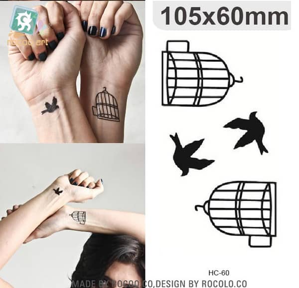 Bird Cage Temporary Tattoo – Waterproof Realistic Body Art Sticker for Hand and Arm