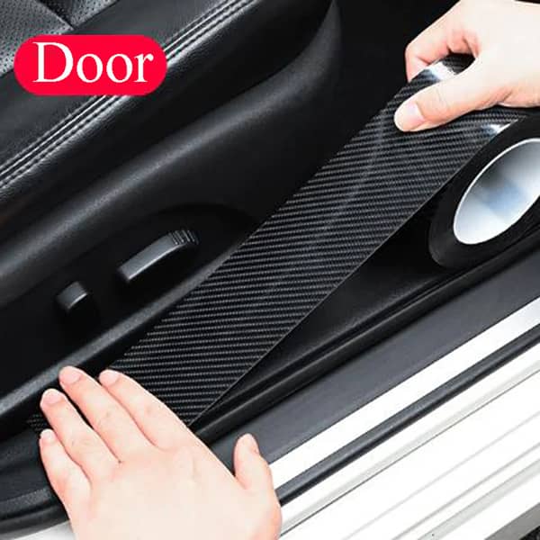 5D Gloss Black Carbon Fiber Car Door Sill Protectors – Self-Adhesive Anti-Scratch Door Entry Guards