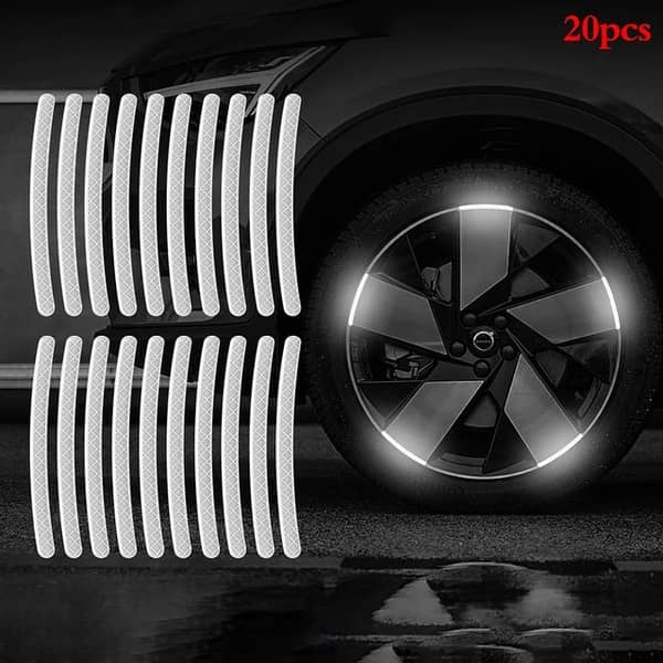 20Pcs Car Wheel Hub Reflective Stickers – Luminous Rim Safety Strips for Night Driving