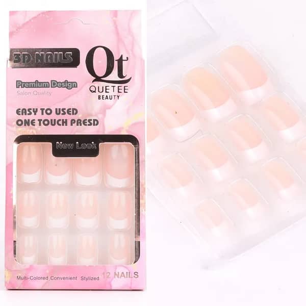 12 Pcs French Style Press-On Nails – Reusable Stick-On Artificial Nails for Women and Girls